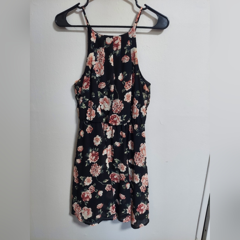 BLUE RAIN Black Floral Mini Dress S